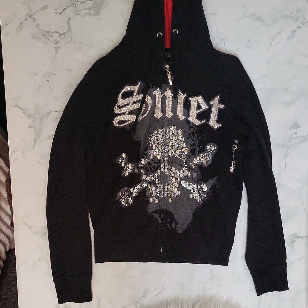CHRISTIAN AUDIGIER VINTAGE STUDDED Skull SMET Y2K FULL ZIP HOODIE